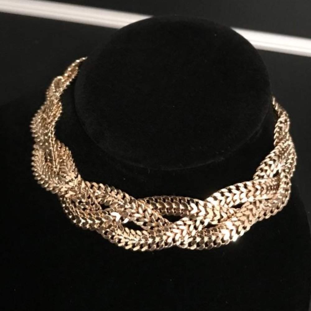 Gold-Tone Braided Chain link Choker - Picture 3 of 9